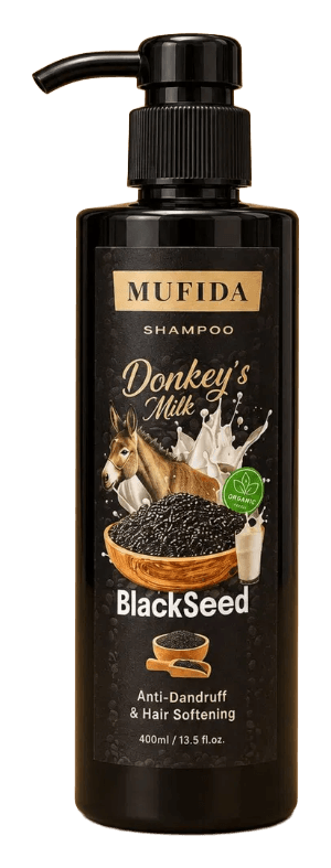 MUFIDA – Shampo me Qumësht Gomari & Fara të Zeza (Black Seed) Anti-Zbokth & Zbutës për Flokët