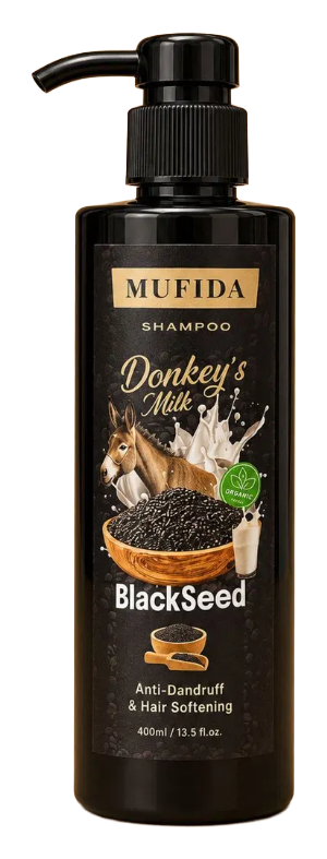 MUFIDA – Shampo me Qumësht Gomari & Fara të Zeza (Black Seed) Anti-Zbokth & Zbutës për Flokët